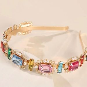 New gold base headband with multicolored gems & jewels.